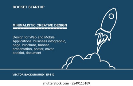 Rocket startup. Minimalist style for Web and Mobile Applications, business infographic, page, brochure, banner, presentation, poster, cover, booklet, document. Vector illustration