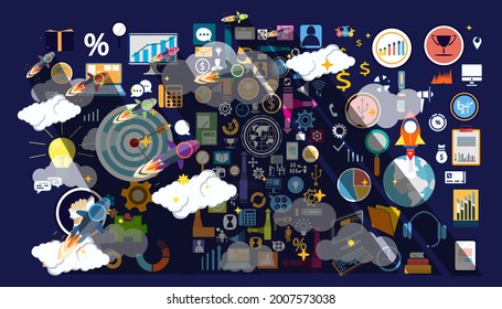 Rocket  Startup  for  success.icon set idea and concept creativity illustration business  innovation technology modern. 
