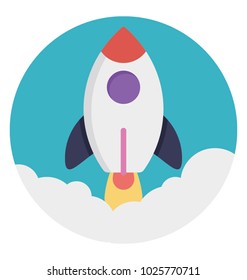 Rocket startup symbol flat icon. Rocket launch 