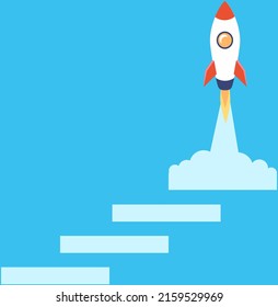 Rakete, Startsymbol. Projektstart, Start eines neuen Plans, Arbeit mit innovativer Idee. Planungsstrategie, Idee mit digitaler Technologie. Arbeiten Sie mit der Entwicklung von Unternehmen im Internet