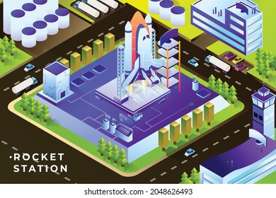 Estación de cohete - Isometric Illustration