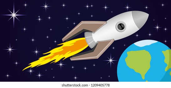Rocket in stellar space above the Earth.