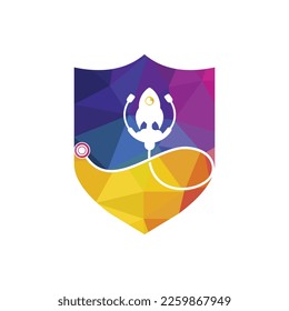 Rocket and stethoscope vector logo design template. Medical logo concept design.