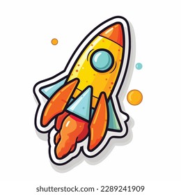 Rocket sticker cartoon vector illustration isolated