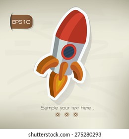 Rocket sticker design on old background,vector
