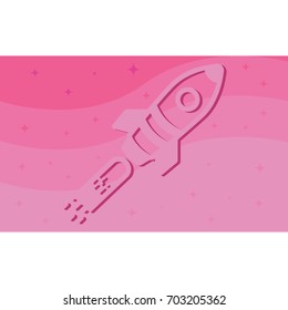 Rocket sticker on a pink background of different shades, logo, icon, poster