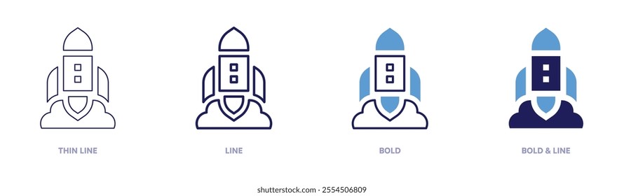 Rocket structure icon in 4 different styles. Thin Line, Line, Bold, and Bold Line. Duotone style. Editable stroke.