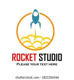 Rocket studio vector logo template.There are rocket and circle