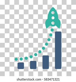 Rocket Success Bar Chart vector pictograph. Illustration style is flat iconic bicolor cobalt and cyan symbol on a transparent background.