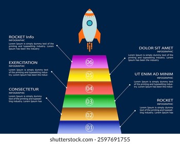 rocket - successful startup, growing trend, list of points. Concept of moving forward. vector illustration in a flat style.