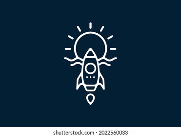 Rocket and sun line art illustration design