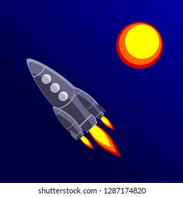 Rocket and Sun over blue background, vector illustration