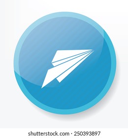 Rocket symbol design on blue button,clean vector