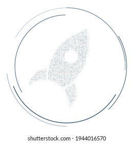 The rocket symbol filled with dark blue dots. Pointillism style. Vector illustration on white background