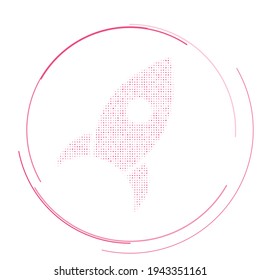 The rocket symbol filled with pink dots. Pointillism style. Vector illustration on white background