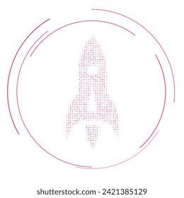 The rocket symbol filled with pink dots. Pointillism style. Vector illustration on white background