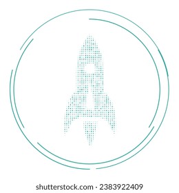 The rocket symbol filled with teal dots. Pointillism style. Vector illustration on white background