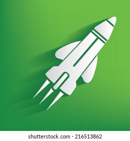Rocket symbol on green background,clean vector