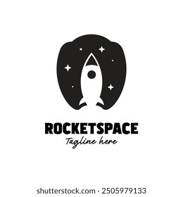 A rocket symbol that is launched vertically with a space background, Vector design