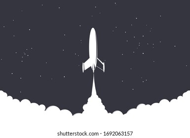 Rocket Is Take Off To Space.Cartoon Vector Illustration