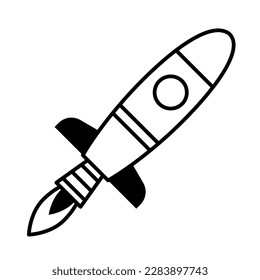 Rocket take off. Spaceship in outline style.
