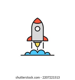 Rocket takeoff icon. High quality coloured vector illustration.