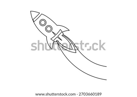 Rocket takeoff spaceship launch military ballistic missile continuous one line drawing of minimalist isolated outline vector illustration