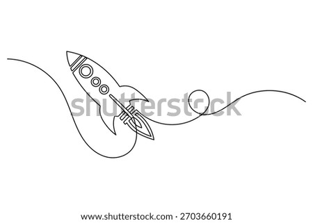 Rocket takeoff spaceship launch military ballistic missile continuous one line drawing of minimalist isolated outline vector illustration