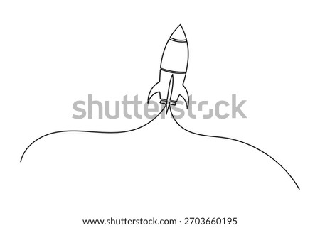 Rocket takeoff spaceship launch military ballistic missile continuous one line drawing of minimalist isolated outline vector illustration