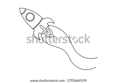 Rocket takeoff spaceship launch military ballistic missile continuous one line drawing of minimalist isolated outline vector illustration