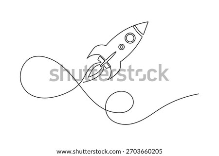 Rocket takeoff spaceship launch military ballistic missile continuous one line drawing of minimalist isolated outline vector illustration