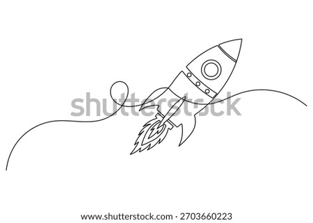 Rocket takeoff spaceship launch military ballistic missile continuous one line drawing of minimalist isolated outline vector illustration