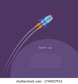 The rocket takes off. The concept of a quick start in business. Vector illustration