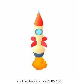 Rocket takes off icon in cartoon style isolated on white background. Aircraft symbol