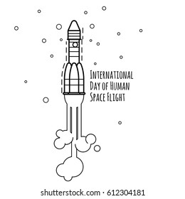 Rocket takes off. Isolated on white background. Modern line art design. Vector illustration. Concept for new business project start-up.