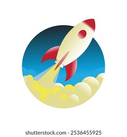 Rocket takes off, launch, space. The concept of the idea of new technologies, starting a business and innovative solutions and products.
