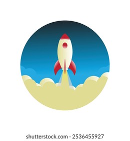Rakete startet, startet, Weltraum. Das Konzept der Idee der neuen Technologien, die Gründung eines Unternehmens und innovative Lösungen und Produkte.