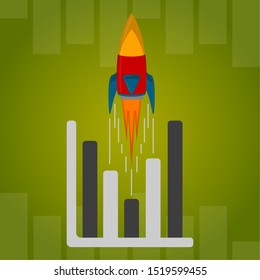 Rocket taking off with a business graph. Startup concept - Vector illustration