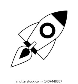 rocket taking off cartoon vector illustration graphic design in black and white