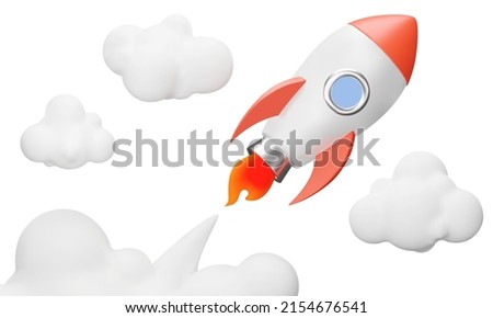 Rocket taking off. Clouds and smoke from a rocket taking off. Isolated 3d object on a transparent background