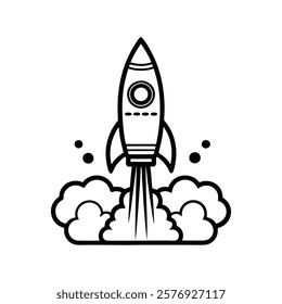 Rocket Taking Off with Floating Cloud – Dynamic Vector Illustration