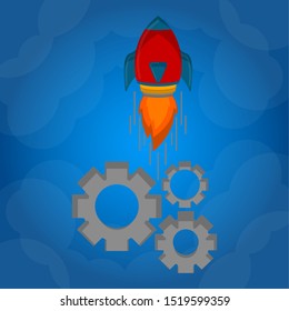 Rocket taking off with a gear. Startup concept - Vector illustration