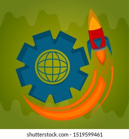 Rocket taking off with a gear. Startup concept - Vector illustration
