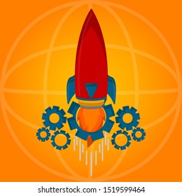 Rocket taking off with a gear. Startup concept - Vector illustration