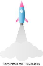 Rocket taking off icon. Startup icon, new business promotion. Cartoon illustration of a rocket in 3D style. Vector.