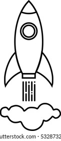 Rocket taking off, icons. Black and white rocket vector, illuistration