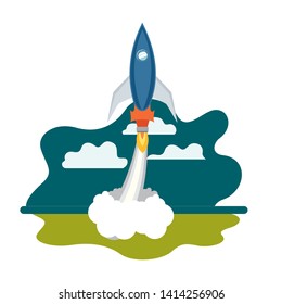 rocket taking off in landscape of background