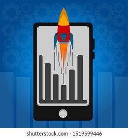 Rocket taking off from a laptop. Startup concept - Vector illustration