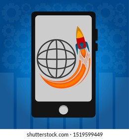 Rocket taking off from a laptop. Startup concept - Vector illustration