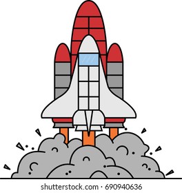 Rocket is taking off and releasing a lot of smoke